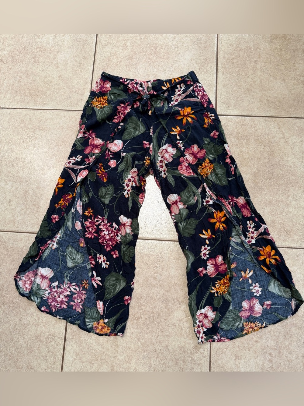 Zavish Tropical Floral Split-Leg Wrap Pants - Boho Beach Cover-Up